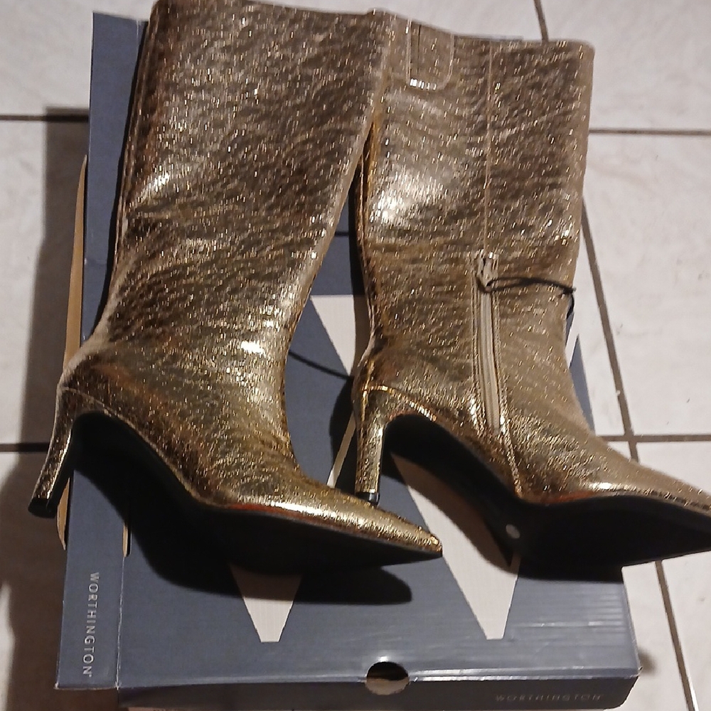 Worthington Gold Heeled Boots with Textured Finish